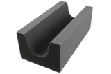 Open-cell foam positioning aid with a contoured cavity to keep a patient’s leg in place. Used with a cast to improve comfort.